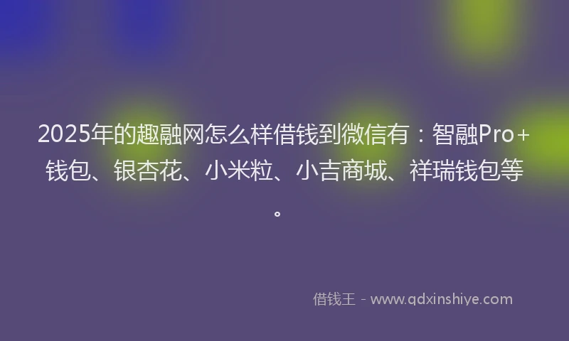 2025年的趣融网怎么样借钱到微信有：智融Pro+钱包、银杏花、小米粒、小吉商城、祥瑞钱包等。