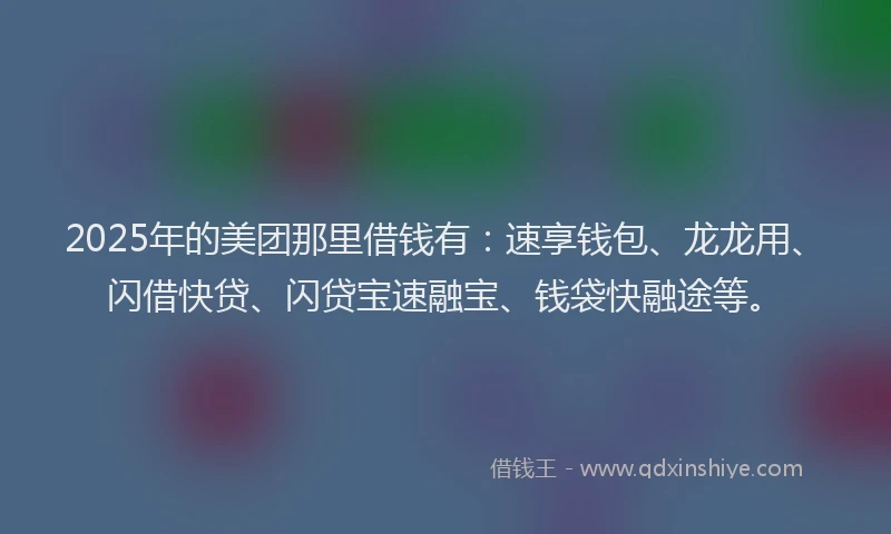 2025年的美团那里借钱有：速享钱包、龙龙用、闪借快贷、闪贷宝速融宝、钱袋快融途等。