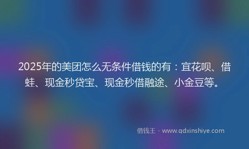 2025年的美团怎么无条件借钱的有：宜花呗、借蛙、现金秒贷宝、现金秒借融途、小金豆等。