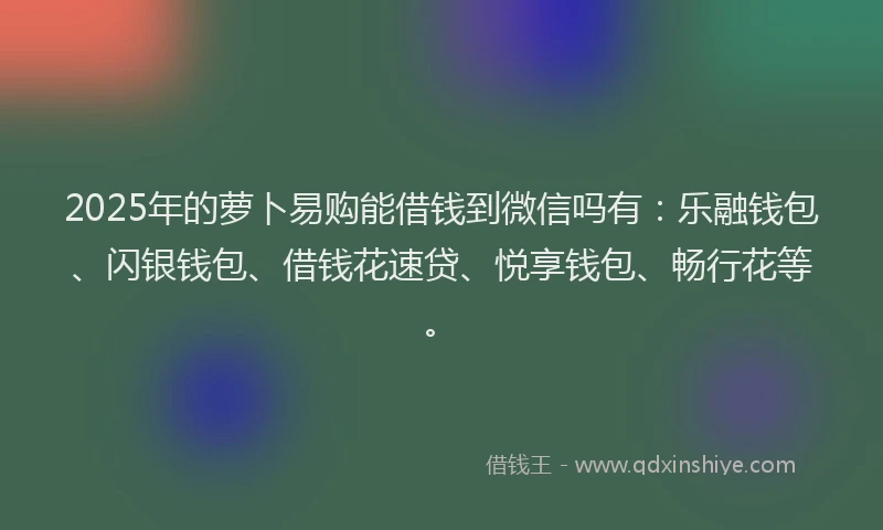 2025年的萝卜易购能借钱到微信吗有：乐融钱包、闪银钱包、借钱花速贷、悦享钱包、畅行花等。