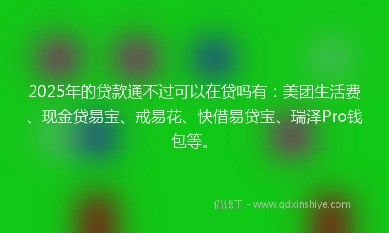 2025年的贷款通不过可以在贷吗有：美团生活费、现金贷易宝、戒易花、快借易贷宝、瑞泽Pro钱包等。