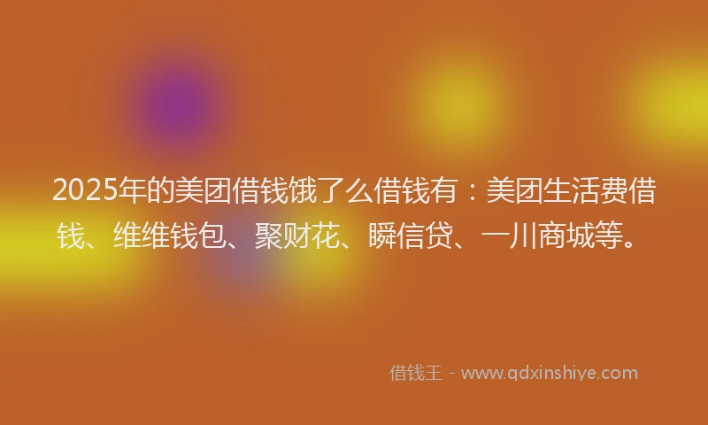 2025年的美团借钱饿了么借钱有：美团生活费借钱、维维钱包、聚财花、瞬信贷、一川商城等。