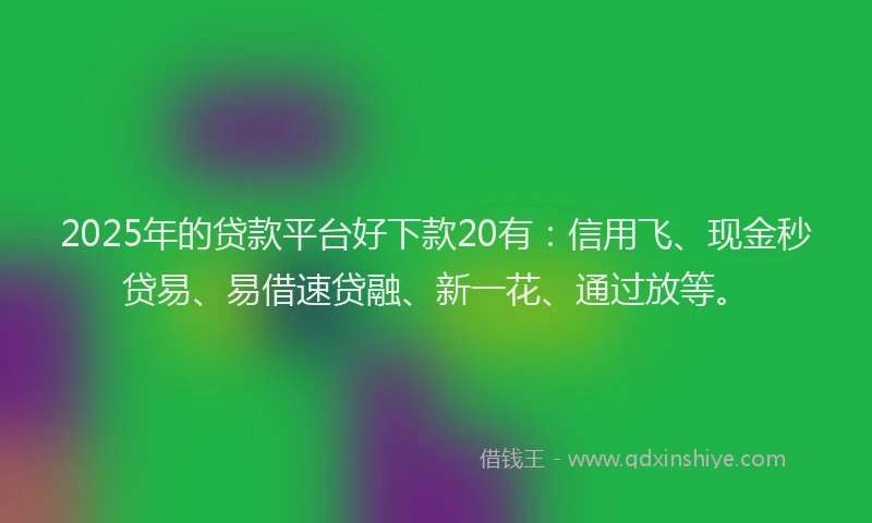 2025年的贷款平台好下款20有：信用飞、现金秒贷易、易借速贷融、新一花、通过放等。