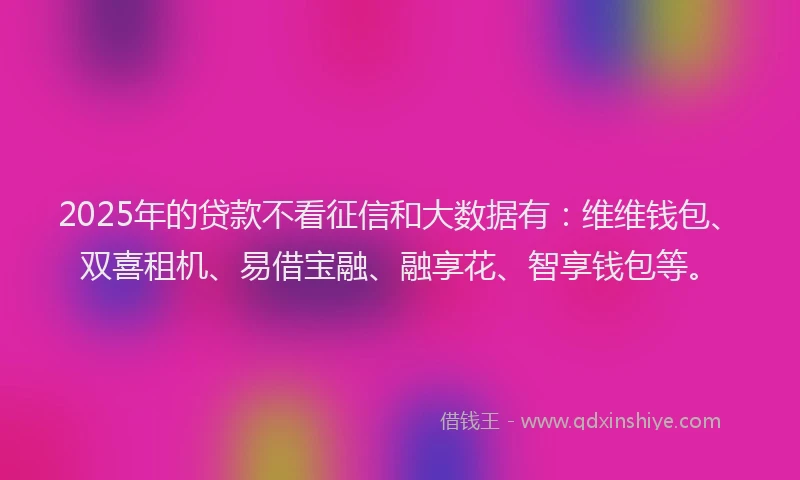 2025年的贷款不看征信和大数据有：维维钱包、双喜租机、易借宝融、融享花、智享钱包等。