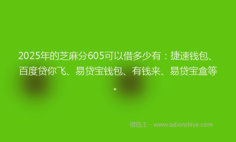 2025年的芝麻分605可以借多少有：捷速钱包、百度贷你飞、易贷宝钱包、有钱来、易贷宝盒等。