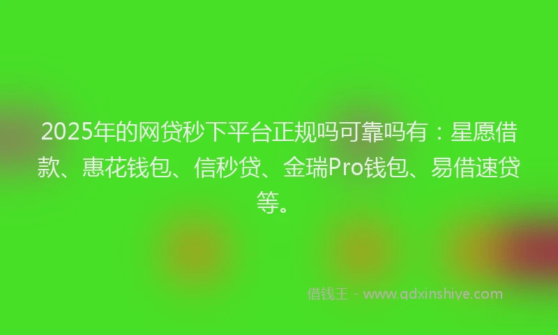 2025年的网贷秒下平台正规吗可靠吗有：星愿借款、惠花钱包、信秒贷、金瑞Pro钱包、易借速贷等。