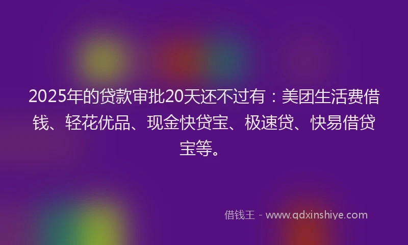 2025年的贷款审批20天还不过有：美团生活费借钱、轻花优品、现金快贷宝、极速贷、快易借贷宝等。
