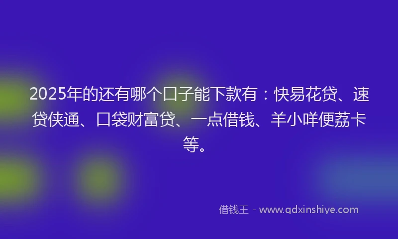 2025年的还有哪个口子能下款有：快易花贷、速贷侠通、口袋财富贷、一点借钱、羊小咩便荔卡等。
