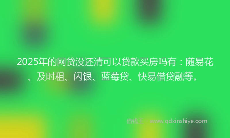 2025年的网贷没还清可以贷款买房吗有：随易花、及时租、闪银、蓝莓贷、快易借贷融等。