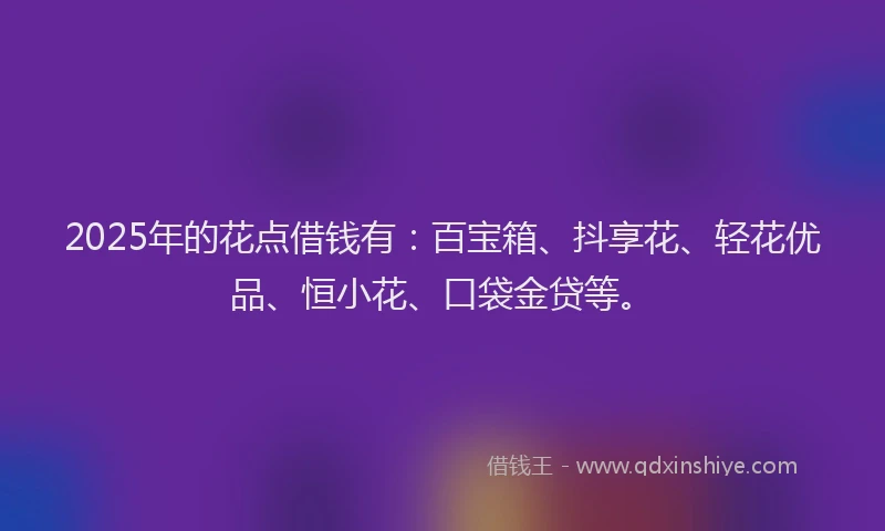 2025年的花点借钱有：百宝箱、抖享花、轻花优品、恒小花、口袋金贷等。