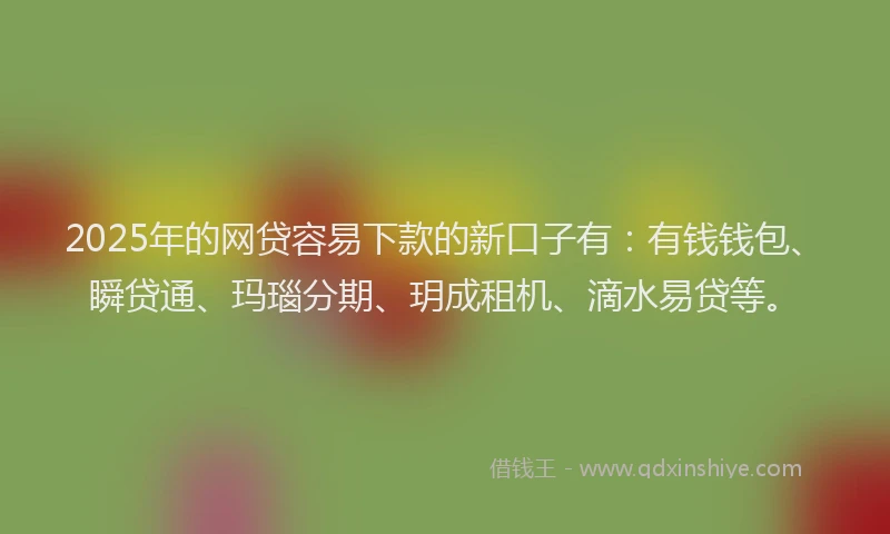 2025年的网贷容易下款的新口子有：有钱钱包、瞬贷通、玛瑙分期、玥成租机、滴水易贷等。