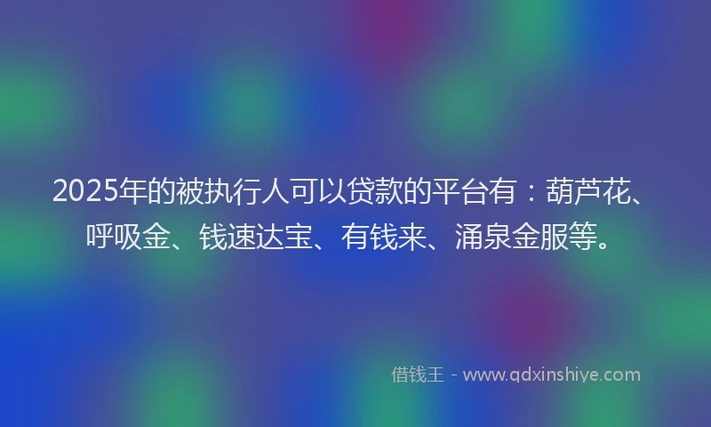 2025年的被执行人可以贷款的平台有：葫芦花、呼吸金、钱速达宝、有钱来、涌泉金服等。
