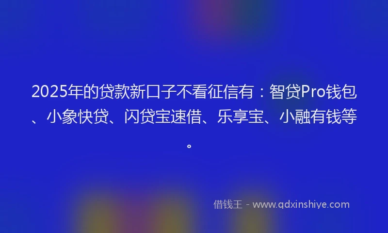 2025年的贷款新口子不看征信有：智贷Pro钱包、小象快贷、闪贷宝速借、乐享宝、小融有钱等。