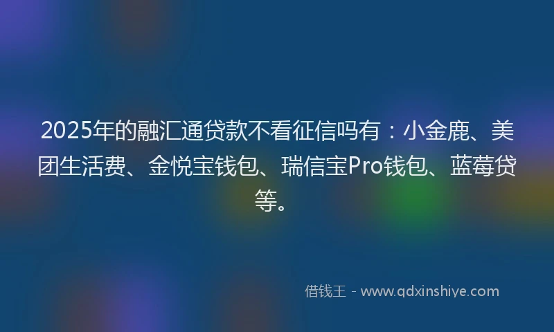2025年的融汇通贷款不看征信吗有：小金鹿、美团生活费、金悦宝钱包、瑞信宝Pro钱包、蓝莓贷等。