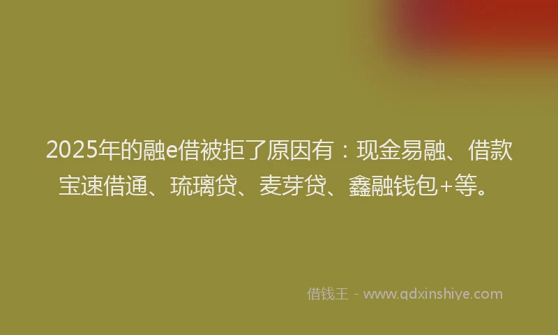 2025年的融e借被拒了原因有：现金易融、借款宝速借通、琉璃贷、麦芽贷、鑫融钱包+等。