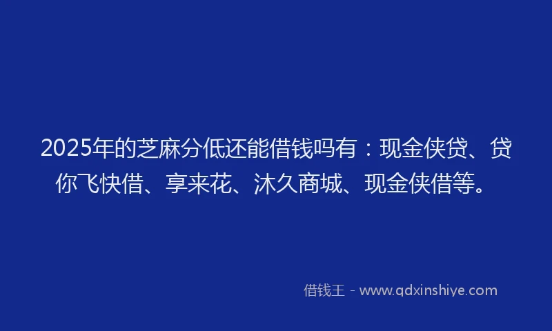 2025年的芝麻分低还能借钱吗有：现金侠贷、贷你飞快借、享来花、沐久商城、现金侠借等。
