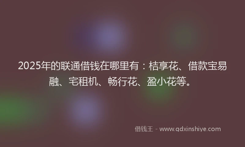 2025年的联通借钱在哪里有：桔享花、借款宝易融、宅租机、畅行花、盈小花等。