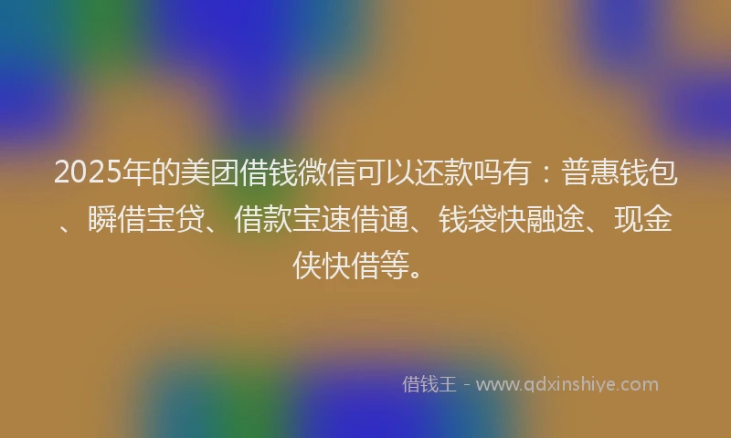 2025年的美团借钱微信可以还款吗有：普惠钱包、瞬借宝贷、借款宝速借通、钱袋快融途、现金侠快借等。