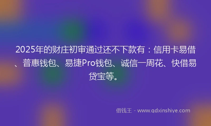 2025年的财庄初审通过还不下款有：信用卡易借、普惠钱包、易捷Pro钱包、诚信一周花、快借易贷宝等。
