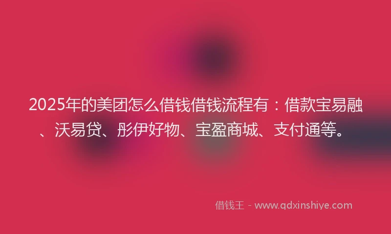 2025年的美团怎么借钱借钱流程有：借款宝易融、沃易贷、彤伊好物、宝盈商城、支付通等。