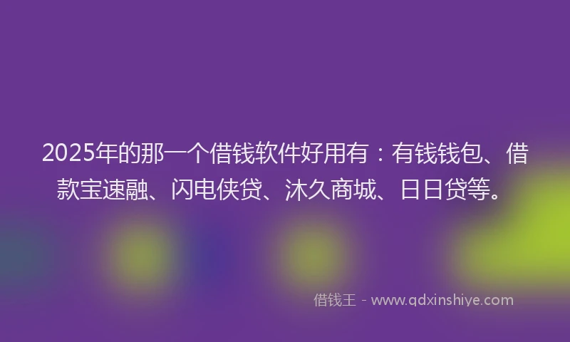 2025年的那一个借钱软件好用有：有钱钱包、借款宝速融、闪电侠贷、沐久商城、日日贷等。