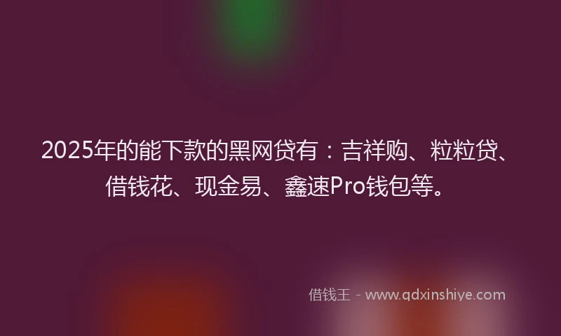 2025年的能下款的黑网贷有：吉祥购、粒粒贷、借钱花、现金易、鑫速Pro钱包等。