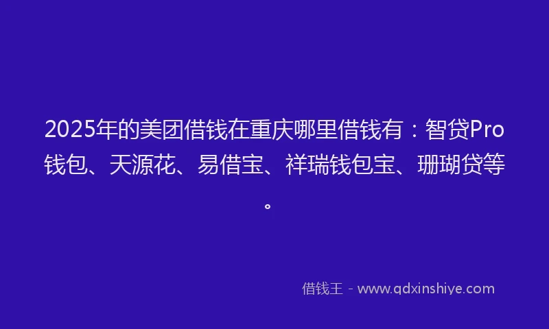 2025年的美团借钱在重庆哪里借钱有：智贷Pro钱包、天源花、易借宝、祥瑞钱包宝、珊瑚贷等。