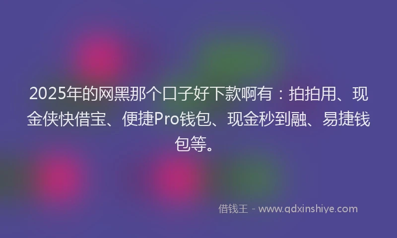 2025年的网黑那个口子好下款啊有：拍拍用、现金侠快借宝、便捷Pro钱包、现金秒到融、易捷钱包等。