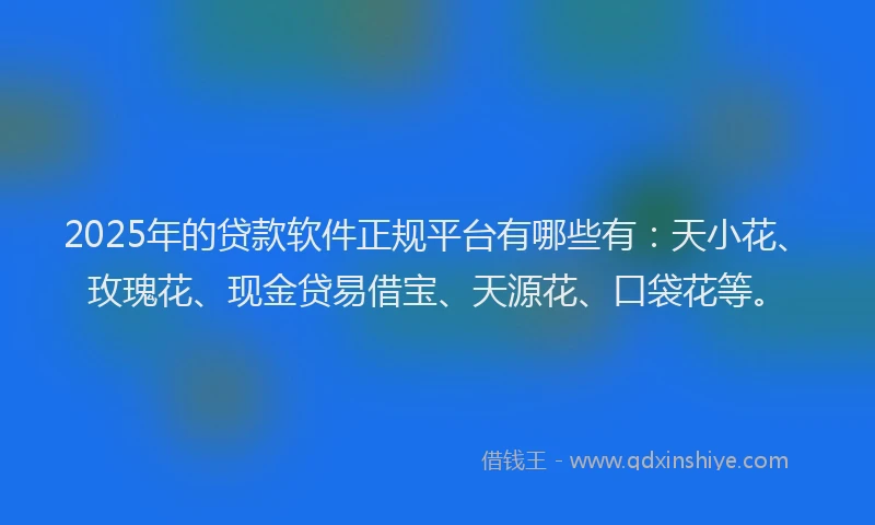 2025年的贷款软件正规平台有哪些有：天小花、玫瑰花、现金贷易借宝、天源花、口袋花等。