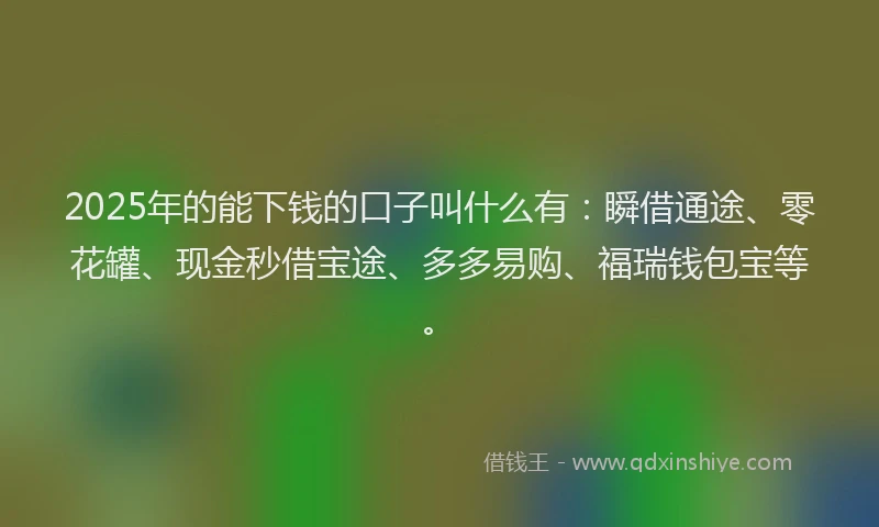 2025年的能下钱的口子叫什么有：瞬借通途、零花罐、现金秒借宝途、多多易购、福瑞钱包宝等。