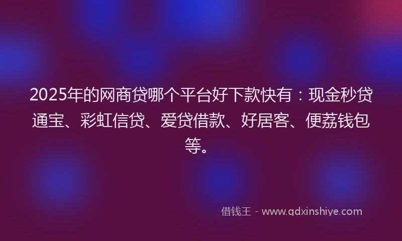 2025年的网商贷哪个平台好下款快有：现金秒贷通宝、彩虹信贷、爱贷借款、好居客、便荔钱包等。