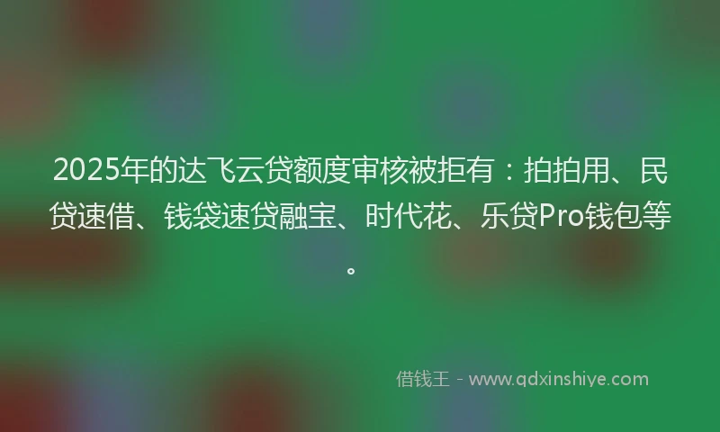 2025年的达飞云贷额度审核被拒有：拍拍用、民贷速借、钱袋速贷融宝、时代花、乐贷Pro钱包等。