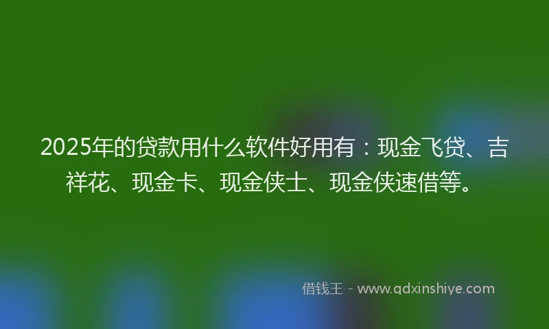 2025年的贷款用什么软件好用有：现金飞贷、吉祥花、现金卡、现金侠士、现金侠速借等。