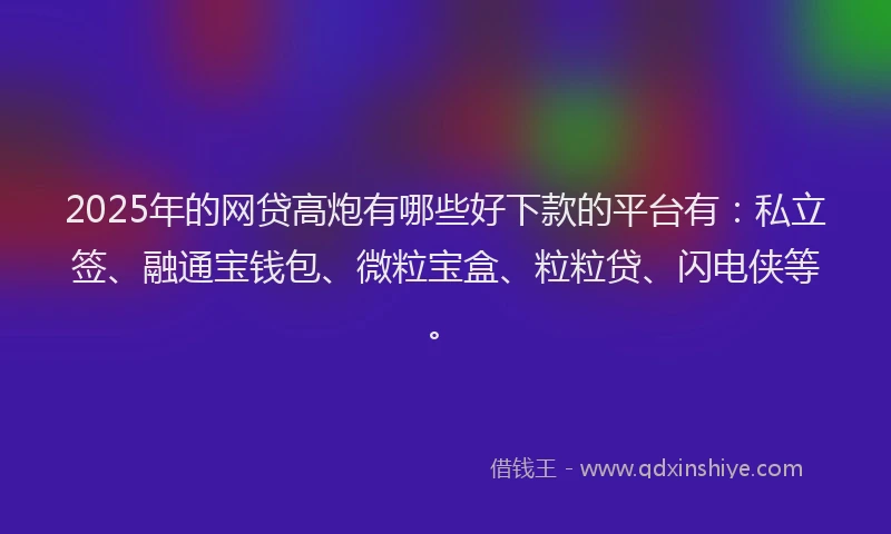 2025年的网贷高炮有哪些好下款的平台有：私立签、融通宝钱包、微粒宝盒、粒粒贷、闪电侠等。