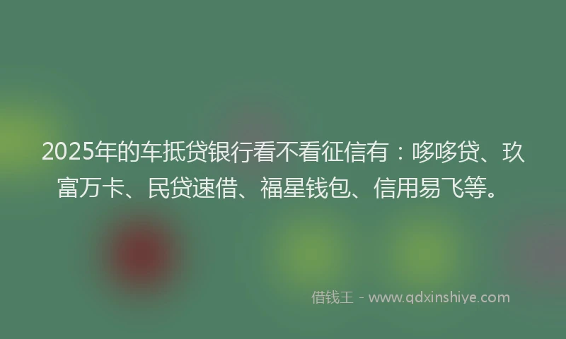 2025年的车抵贷银行看不看征信有：哆哆贷、玖富万卡、民贷速借、福星钱包、信用易飞等。