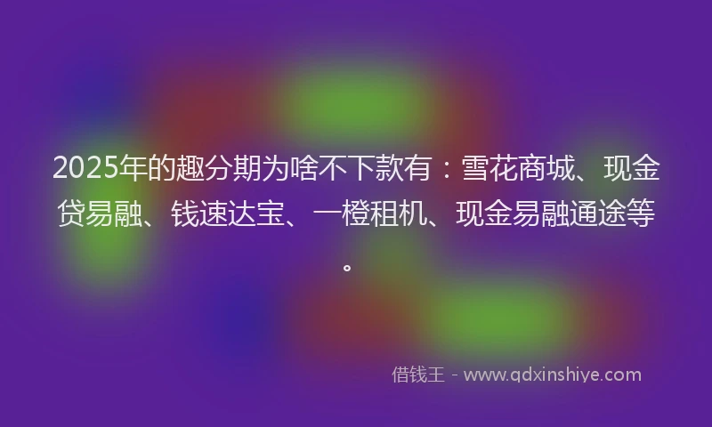 2025年的趣分期为啥不下款有：雪花商城、现金贷易融、钱速达宝、一橙租机、现金易融通途等。