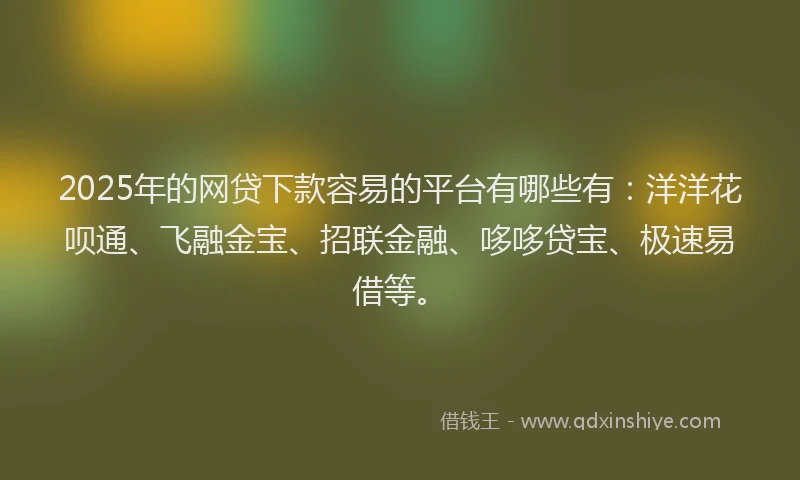 2025年的网贷下款容易的平台有哪些有：洋洋花呗通、飞融金宝、招联金融、哆哆贷宝、极速易借等。