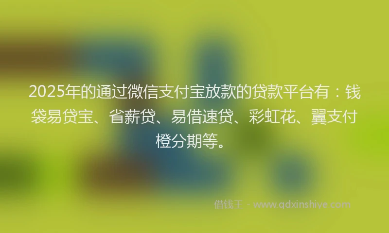 2025年的通过微信支付宝放款的贷款平台有：钱袋易贷宝、省薪贷、易借速贷、彩虹花、翼支付橙分期等。