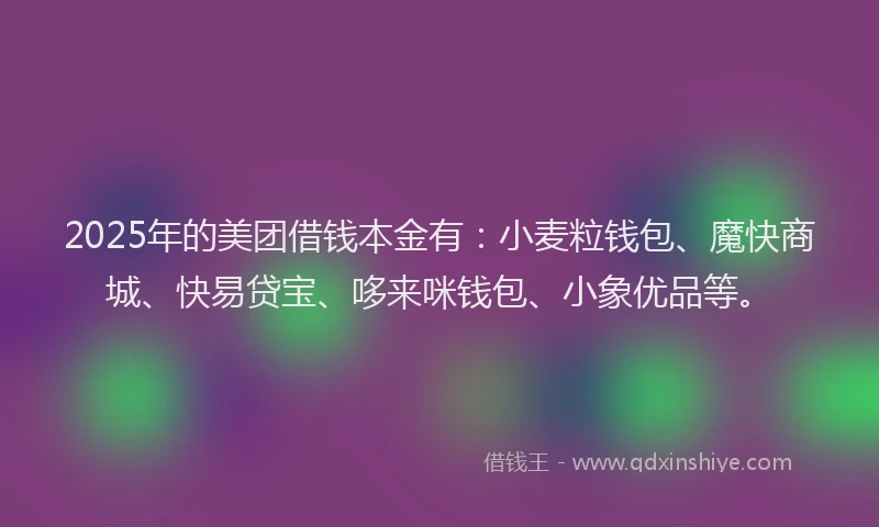 2025年的美团借钱本金有：小麦粒钱包、魔快商城、快易贷宝、哆来咪钱包、小象优品等。
