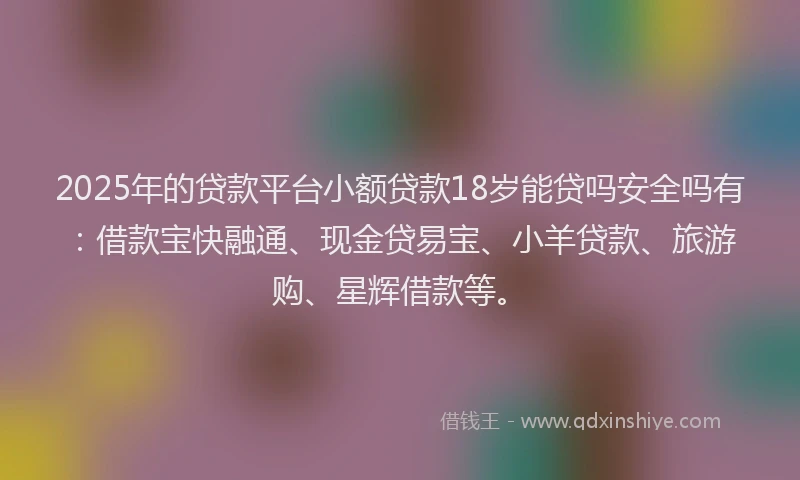 2025年的贷款平台小额贷款18岁能贷吗安全吗有：借款宝快融通、现金贷易宝、小羊贷款、旅游购、星辉借款等。