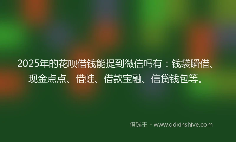 2025年的花呗借钱能提到微信吗有：钱袋瞬借、现金点点、借蛙、借款宝融、信贷钱包等。