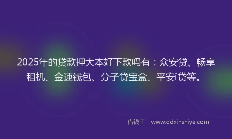 2025年的贷款押大本好下款吗有：众安贷、畅享租机、金速钱包、分子贷宝盒、平安i贷等。