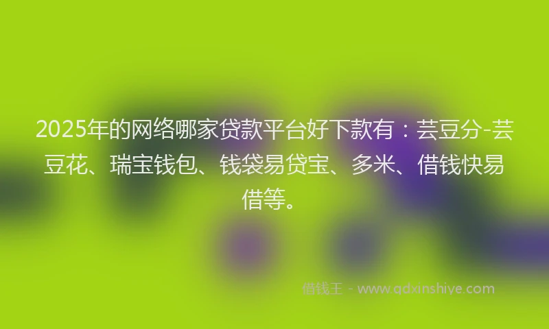 2025年的网络哪家贷款平台好下款有：芸豆分-芸豆花、瑞宝钱包、钱袋易贷宝、多米、借钱快易借等。