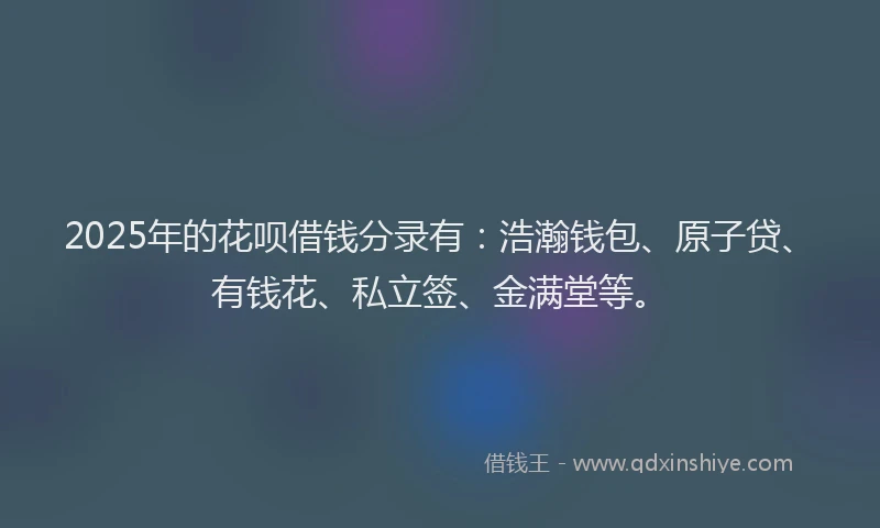 2025年的花呗借钱分录有：浩瀚钱包、原子贷、有钱花、私立签、金满堂等。