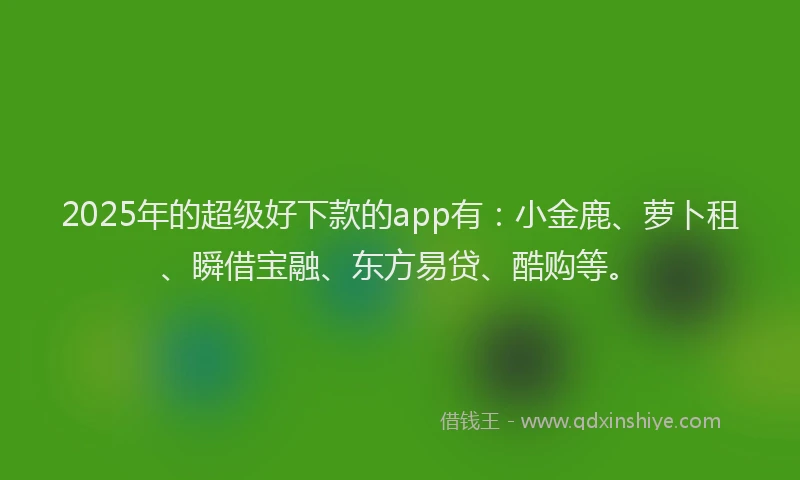 2025年的超级好下款的app有：小金鹿、萝卜租、瞬借宝融、东方易贷、酷购等。