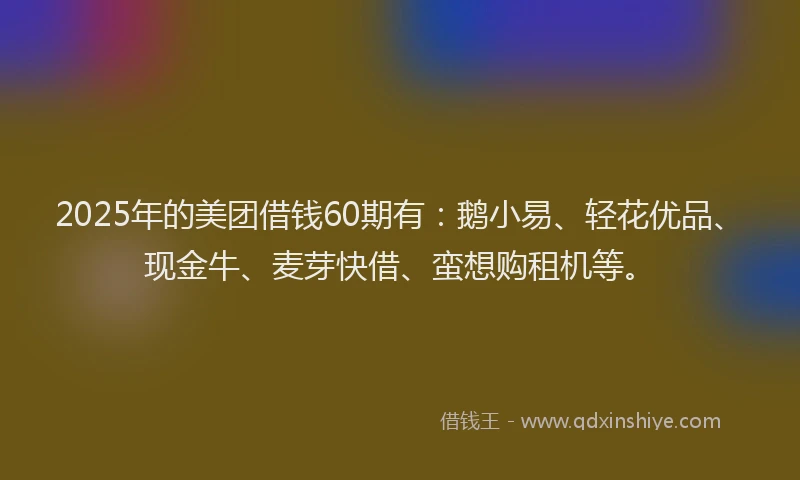 2025年的美团借钱60期有：鹅小易、轻花优品、现金牛、麦芽快借、蛮想购租机等。