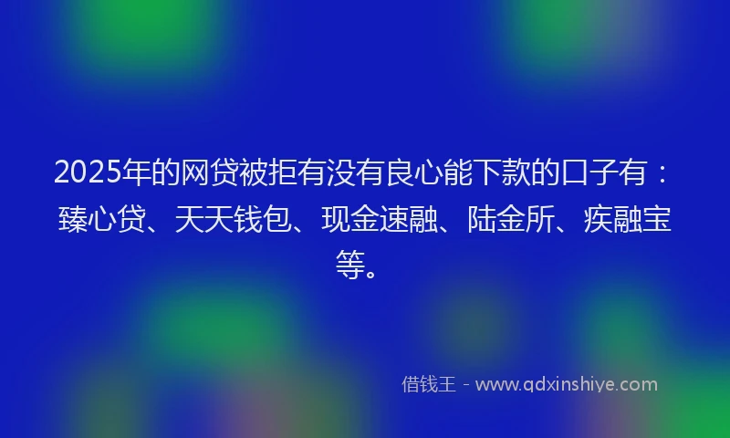2025年的网贷被拒有没有良心能下款的口子有：臻心贷、天天钱包、现金速融、陆金所、疾融宝等。