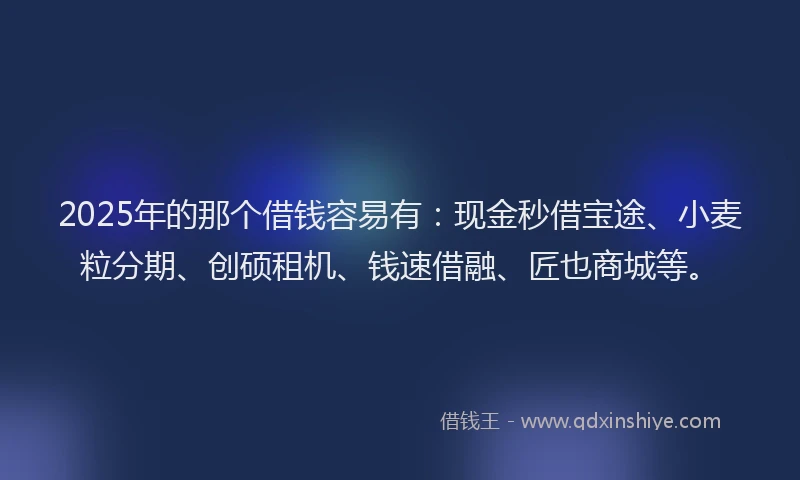 2025年的那个借钱容易有：现金秒借宝途、小麦粒分期、创硕租机、钱速借融、匠也商城等。