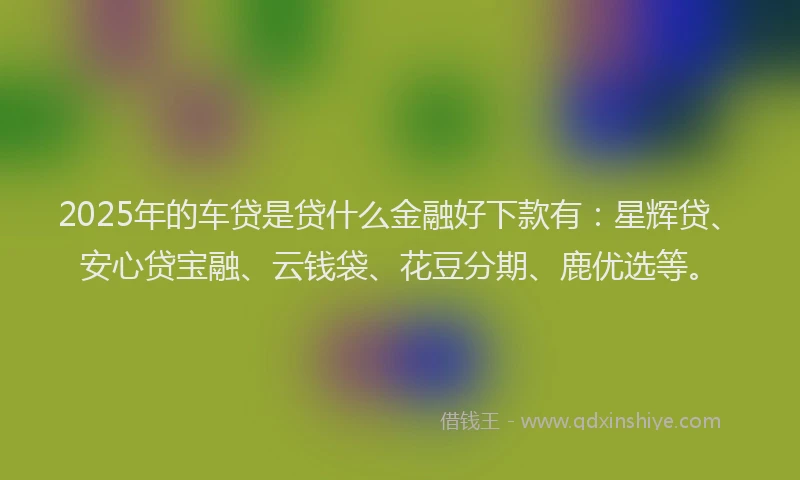 2025年的车贷是贷什么金融好下款有：星辉贷、安心贷宝融、云钱袋、花豆分期、鹿优选等。