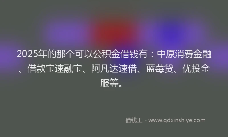 2025年的那个可以公积金借钱有：中原消费金融、借款宝速融宝、阿凡达速借、蓝莓贷、优投金服等。